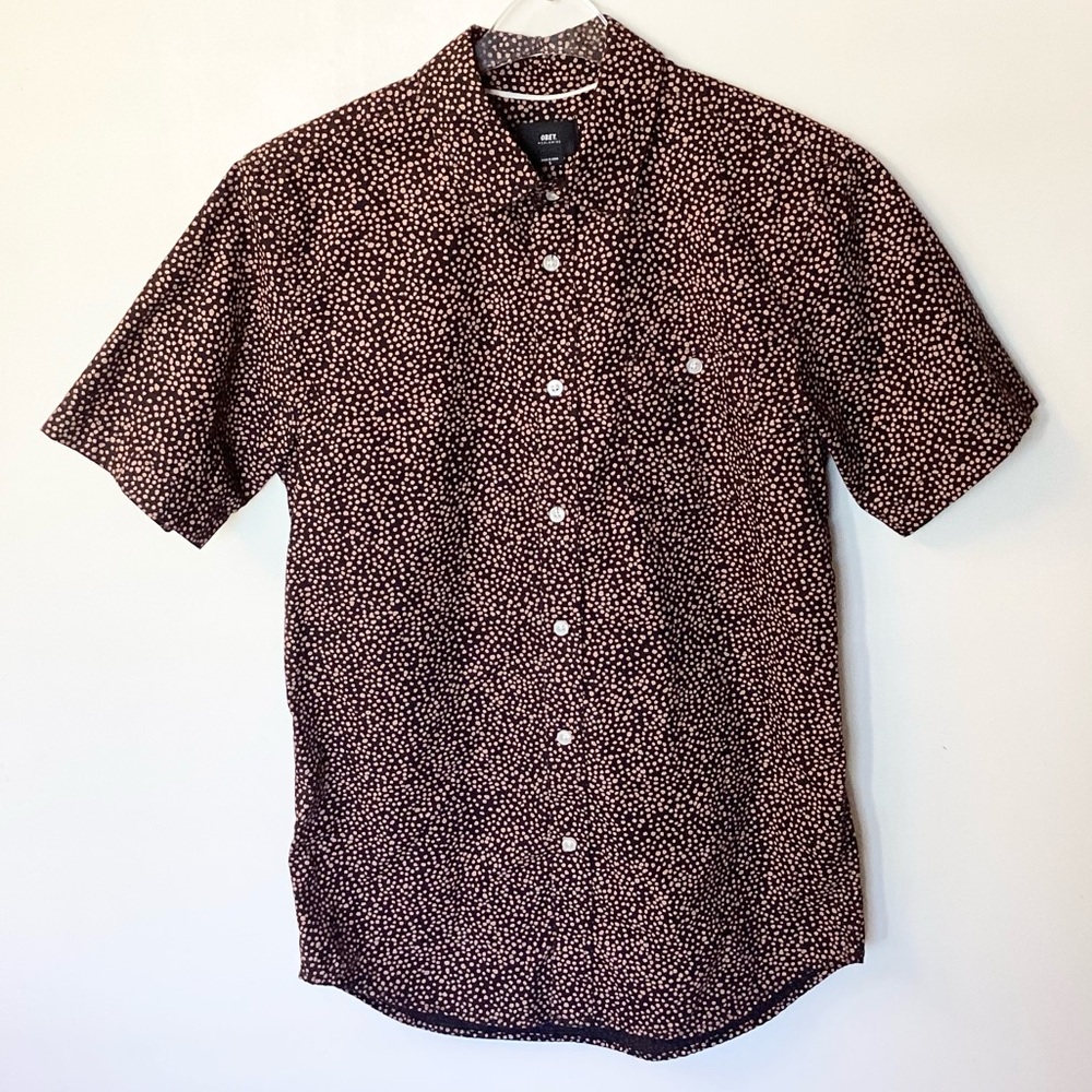 Obey Short Sleeve Cotton Dotted Button Up Shirt - Black/Tan - S
